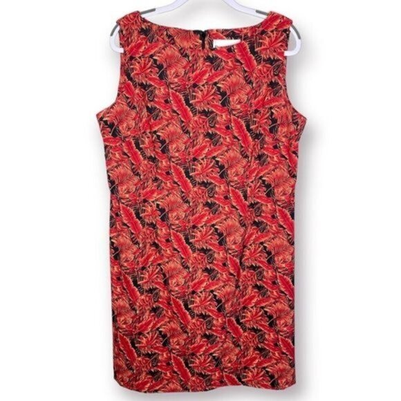 Danny & Nicole Orange Red Black Tropical Leaf Sleeveless Sheath Dress 16 Wedding - Picture 1 of 7